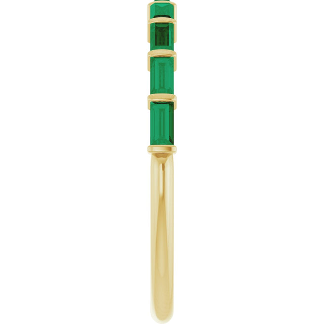 14K Gold Straight Baguette Lab-Grown Green Emerald Bar Channel-Set Anniversary Band - Yellow Gold - view 4