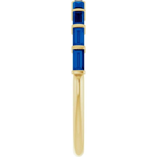 14K Gold Straight Baguette Lab-Grown Blue Sapphire Bar Channel-Set Anniversary Band - Yellow Gold - view 4