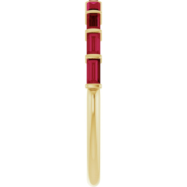 14K Gold Straight Baguette Lab-Grown Red Ruby Bar Channel-Set Anniversary Band - Yellow Gold - view 4