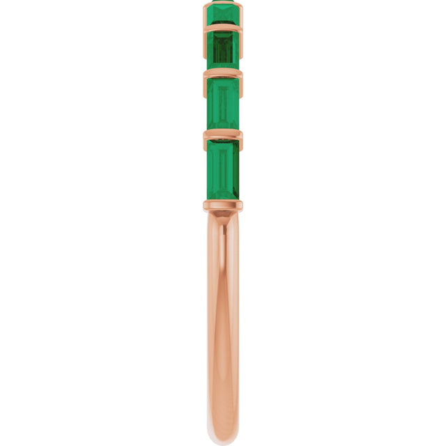 14K Gold Straight Baguette Lab-Grown Green Emerald Bar Channel-Set Anniversary Band - Rose Gold - view 4