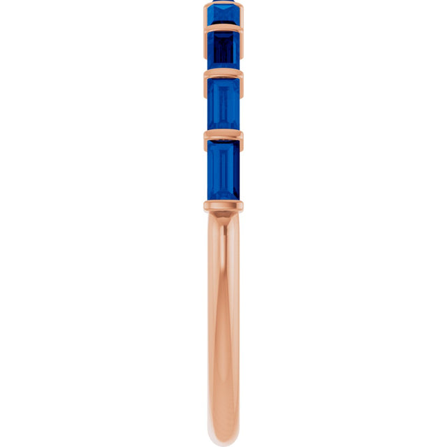 14K Gold Straight Baguette Lab-Grown Blue Sapphire Bar Channel-Set Anniversary Band - Rose Gold - view 4
