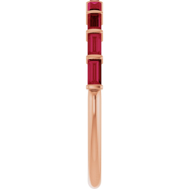14K Gold Straight Baguette Natural Red Ruby Bar Channel-Set Anniversary Band - Rose Gold - view 4