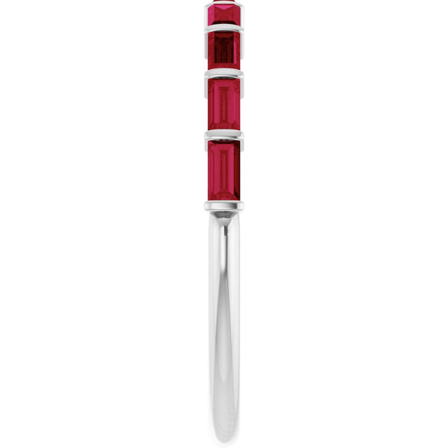 Platinum Straight Baguette Natural Red Ruby Bar Channel-Set Anniversary Band - view 4