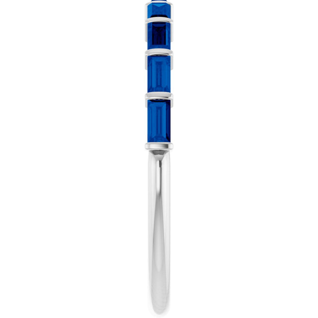 Platinum Straight Baguette Natural Blue Sapphire Bar Channel-Set Anniversary Band - view 4