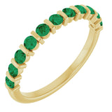 14K Gold Round Lab-Grown Green Emerald Bar Channel-Set Anniversary Band - Yellow Gold