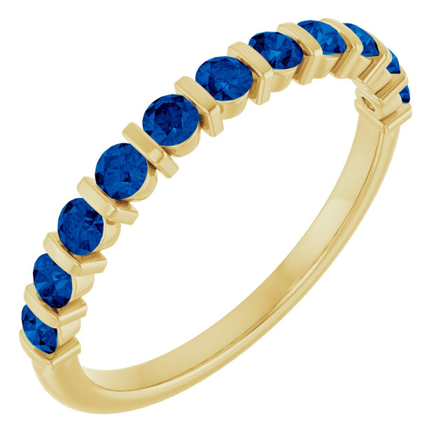 14K Gold Round Natural Blue Sapphire Bar Channel-Set Anniversary Band - Yellow Gold