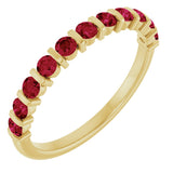 14K Gold Round Lab-Grown Red Ruby Bar Channel-Set Anniversary Band - Yellow Gold
