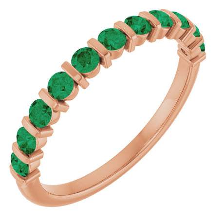 14K Gold Round Natural Green Emerald Bar Channel-Set Anniversary Band - Rose Gold