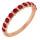 14K Gold Round Lab-Grown Red Ruby Bar Channel-Set Anniversary Band - Rose Gold