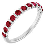 Platinum Round Lab-Grown Red Ruby Bar Channel-Set Anniversary Band