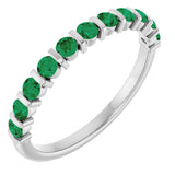 Platinum Round Lab-Grown Green Emerald Bar Channel-Set Anniversary Band