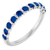 14K Gold Round Natural Blue Sapphire Bar Channel-Set Anniversary Band - White Gold