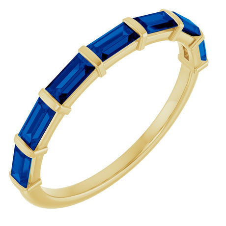 14K Gold Straight Baguette Natural Blue Sapphire Bar Channel-Set Anniversary Band - Yellow Gold