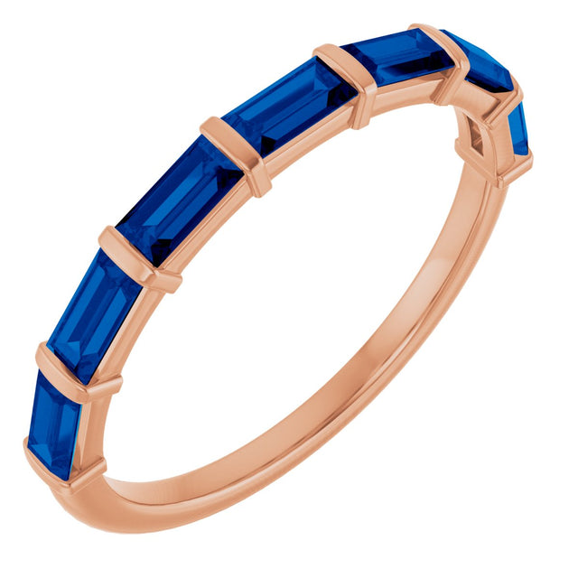 14K Gold Straight Baguette Natural Blue Sapphire Bar Channel-Set Anniversary Band - Rose Gold