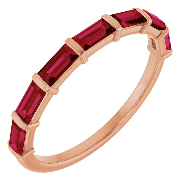 14K Gold Straight Baguette Natural Red Ruby Bar Channel-Set Anniversary Band - Rose Gold