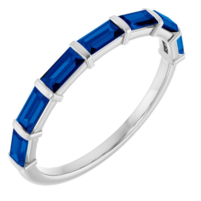 Platinum Straight Baguette Natural Blue Sapphire Bar Channel-Set Anniversary Band