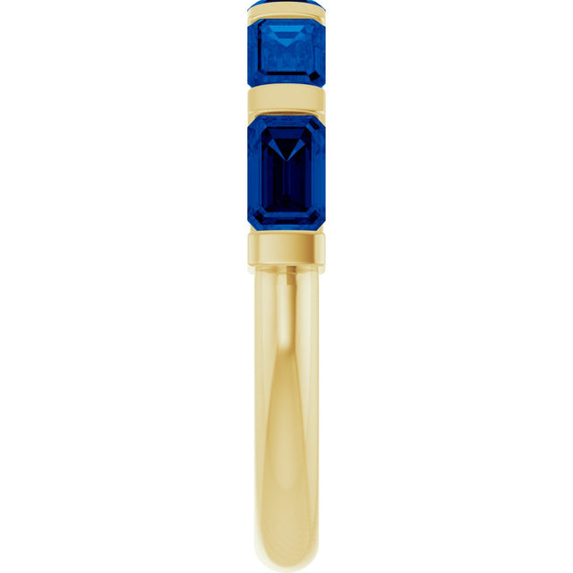 14K Gold Emerald Natural Blue Sapphire Bar Channel-Set Anniversary Band - Yellow Gold - view 4