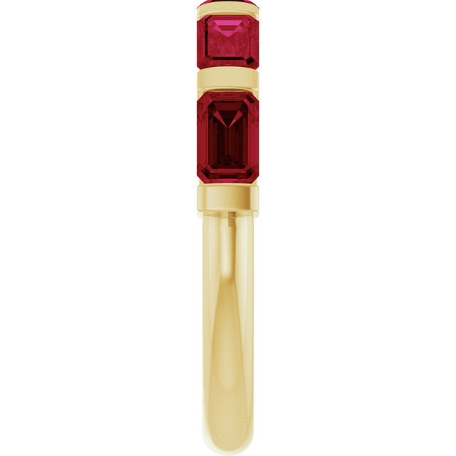 14K Gold Emerald Lab-Grown Red Ruby Bar Channel-Set Anniversary Band - Yellow Gold - view 4