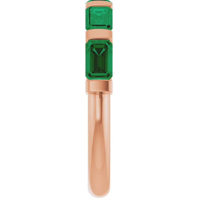 14K Gold Emerald Natural Green Emerald Bar Channel-Set Anniversary Band - Rose Gold - view 4