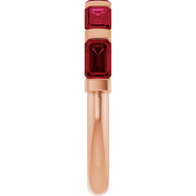 14K Gold Emerald Lab-Grown Red Ruby Bar Channel-Set Anniversary Band - Rose Gold - view 4