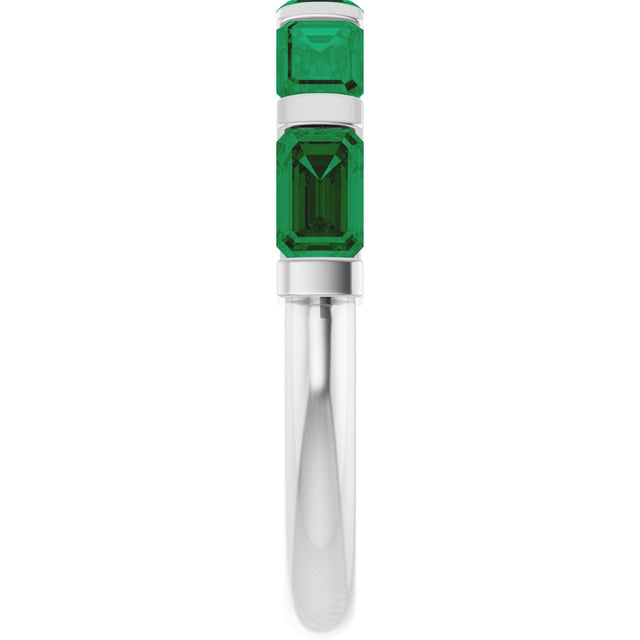 Platinum Emerald Lab-Grown Green Emerald Bar Channel-Set Anniversary Band - view 4