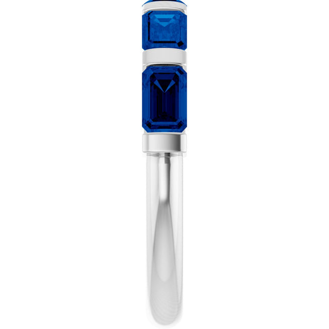 Platinum Emerald Natural Blue Sapphire Bar Channel-Set Anniversary Band - view 4