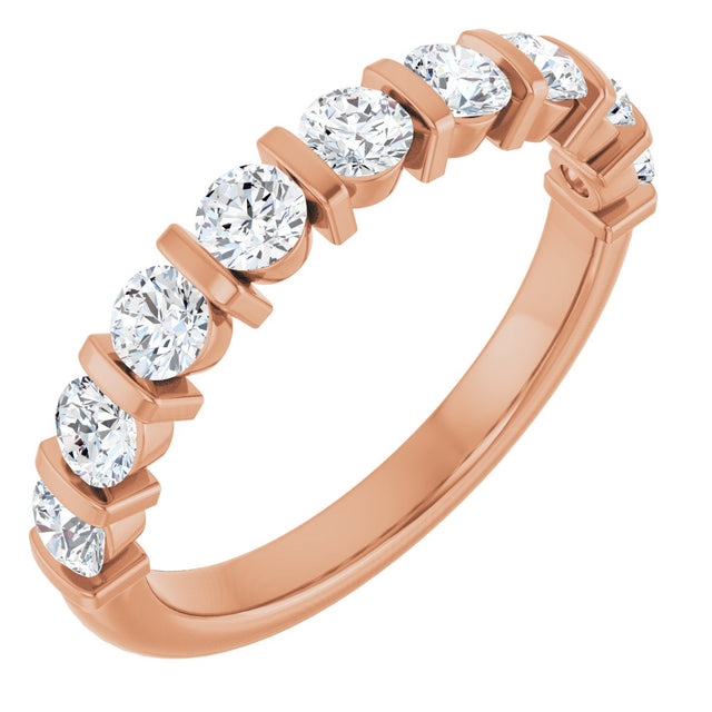 10K Gold Round Lab-Grown Diamond Bar Channel-Set Anniversary Band – 9/10–1 1/3 CTW - Rose Gold