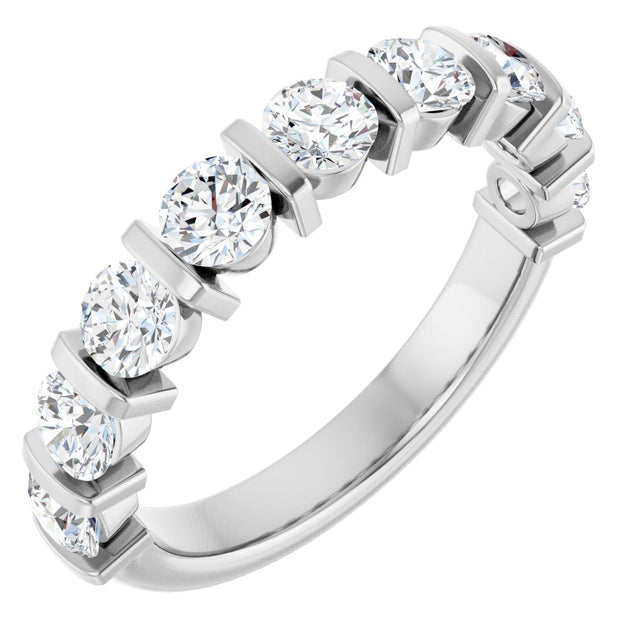 10K Gold Round Lab-Grown Diamond Bar Channel-Set Anniversary Band – 9/10–1 1/3 CTW - White Gold