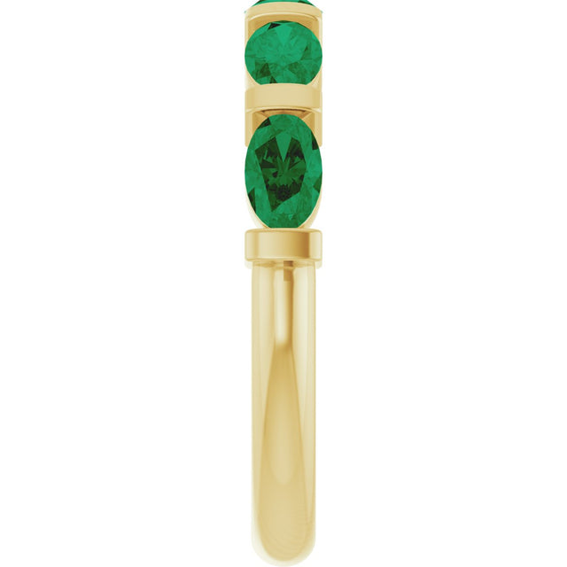 14K Gold Oval Lab-Grown Green Emerald Bar Channel-Set Anniversary Band - Yellow Gold - view 4