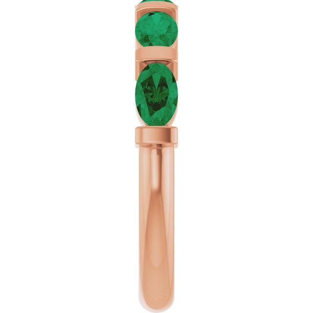 14K Gold Oval Lab-Grown Green Emerald Bar Channel-Set Anniversary Band - Rose Gold - view 4