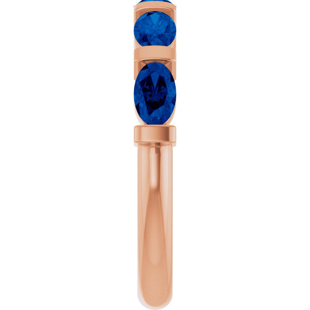14K Gold Oval Natural Blue Sapphire Bar Channel-Set Anniversary Band - Rose Gold - view 4