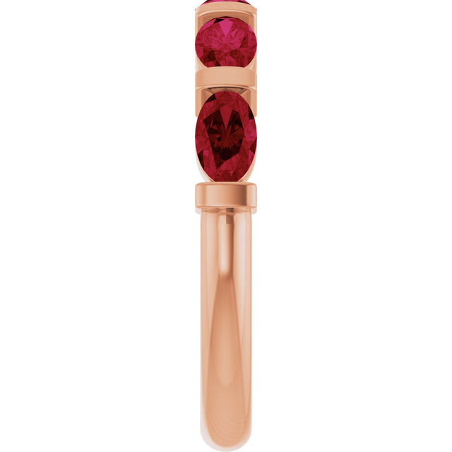 14K Gold Oval Lab-Grown Red Ruby Bar Channel-Set Anniversary Band - Rose Gold - view 4