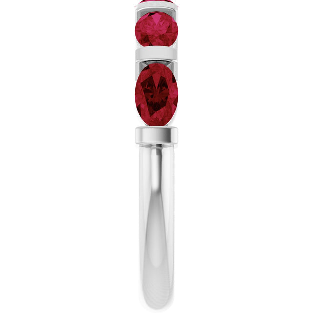 Platinum Oval Natural Red Ruby Bar Channel-Set Anniversary Band - view 4