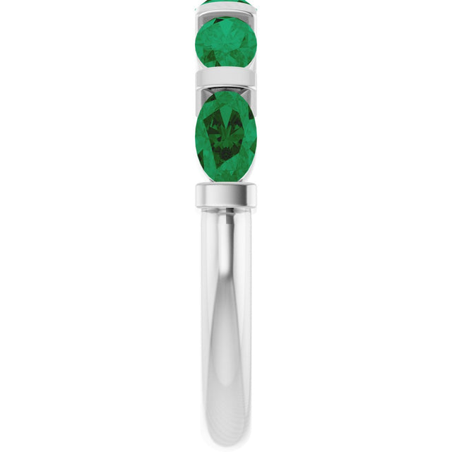 14K Gold Oval Lab-Grown Green Emerald Bar Channel-Set Anniversary Band - White Gold - view 4
