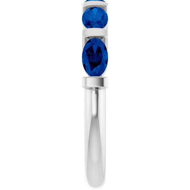 Platinum Oval Lab-Grown Blue Sapphire Bar Channel-Set Anniversary Band - view 4