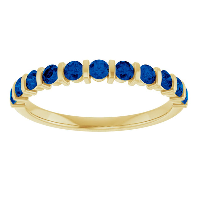 14K Gold Round Natural Blue Sapphire Bar Channel-Set Anniversary Band - Yellow Gold - view 3