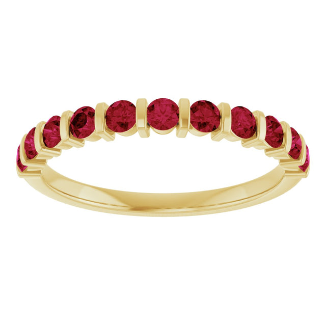 14K Gold Round Natural Red Ruby Bar Channel-Set Anniversary Band - Yellow Gold - view 3