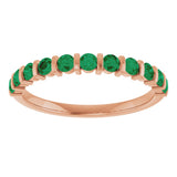 14K Gold Round Natural Green Emerald Bar Channel-Set Anniversary Band - Rose Gold - view 3