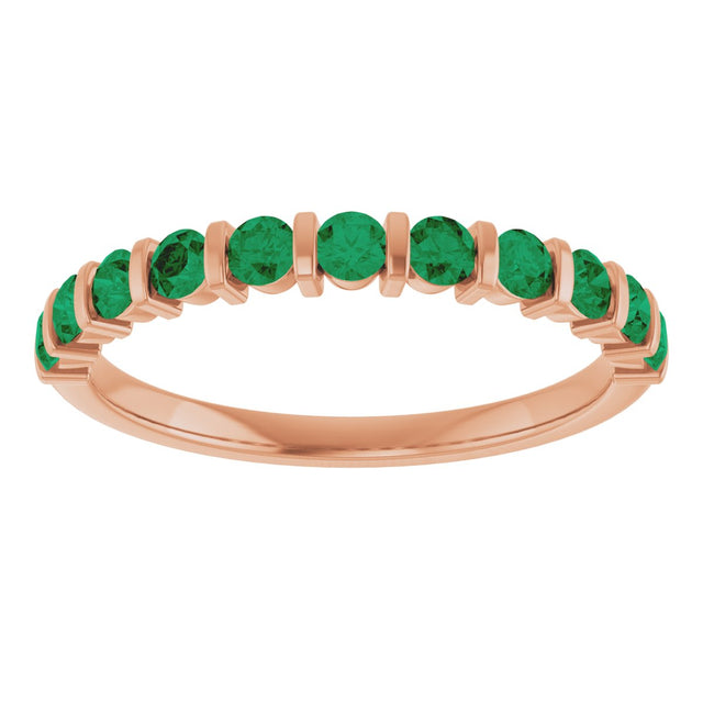 14K Gold Round Lab-Grown Green Emerald Bar Channel-Set Anniversary Band - Rose Gold - view 3