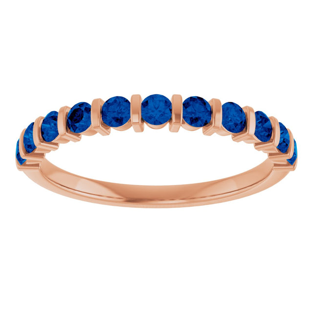 14K Gold Round Natural Blue Sapphire Bar Channel-Set Anniversary Band - Rose Gold - view 3