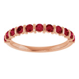 14K Gold Round Natural Red Ruby Bar Channel-Set Anniversary Band - Rose Gold - view 3