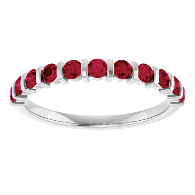 Platinum Round Natural Red Ruby Bar Channel-Set Anniversary Band - view 3