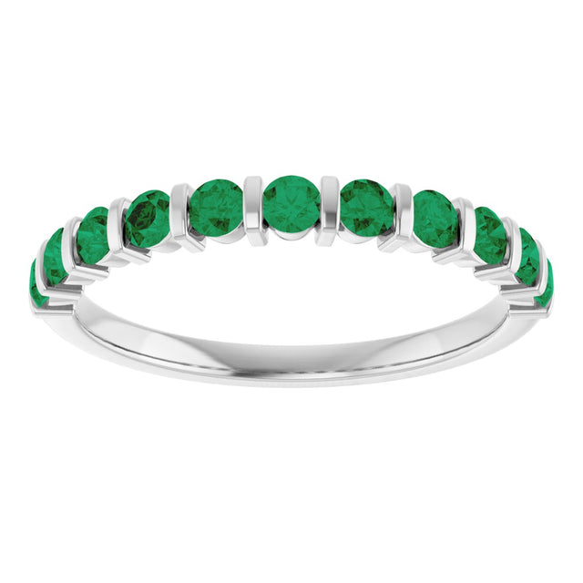 Platinum Round Lab-Grown Green Emerald Bar Channel-Set Anniversary Band - view 3
