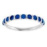 14K Gold Round Natural Blue Sapphire Bar Channel-Set Anniversary Band - White Gold - view 3