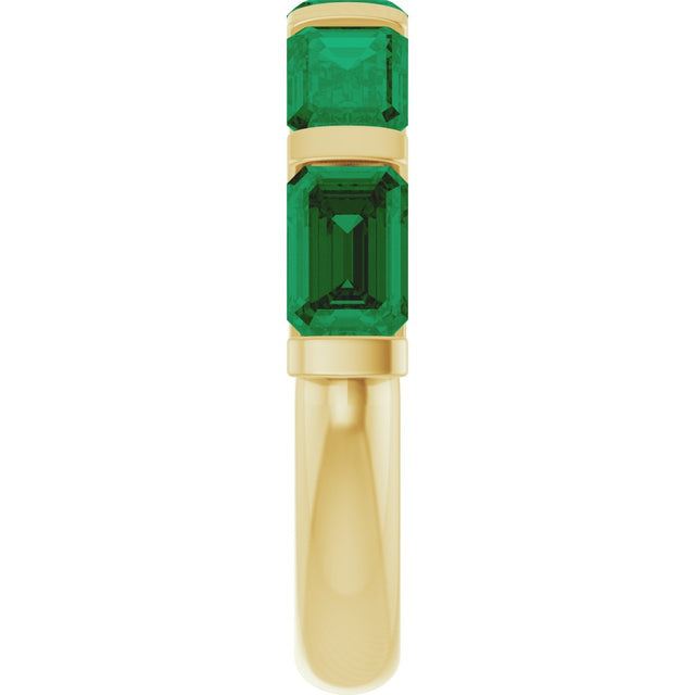14K Gold Emerald Natural Green Emerald Bar Channel-Set Anniversary Band - Yellow Gold - view 4