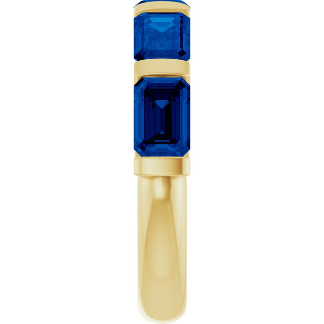 14K Gold Emerald Lab-Grown Blue Sapphire Bar Channel-Set Anniversary Band - Yellow Gold - view 4