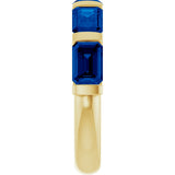 14K Gold Emerald Natural Blue Sapphire Bar Channel-Set Anniversary Band - Yellow Gold - view 4