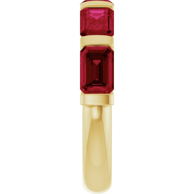 14K Gold Emerald Natural Red Ruby Bar Channel-Set Anniversary Band - Yellow Gold - view 4