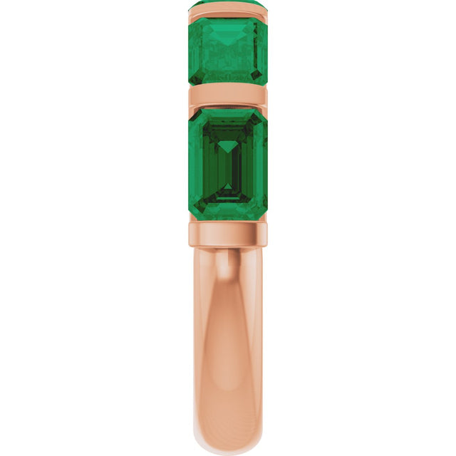 14K Gold Emerald Natural Green Emerald Bar Channel-Set Anniversary Band - Rose Gold - view 4