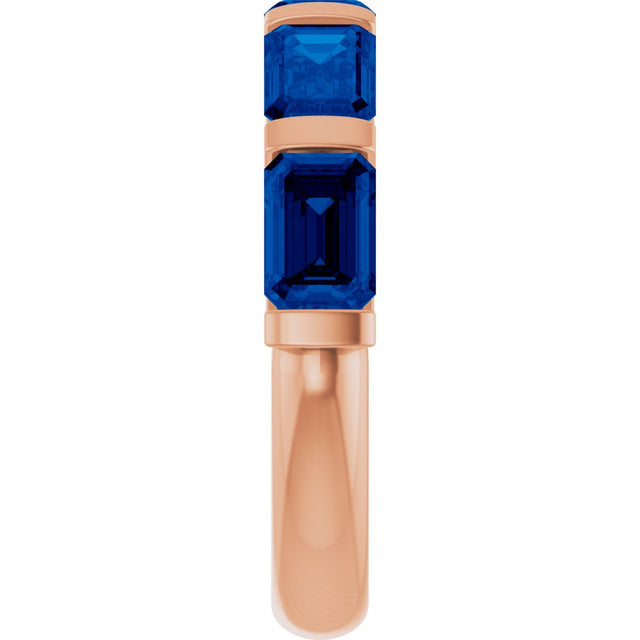 14K Gold Emerald Lab-Grown Blue Sapphire Bar Channel-Set Anniversary Band - Rose Gold - view 4